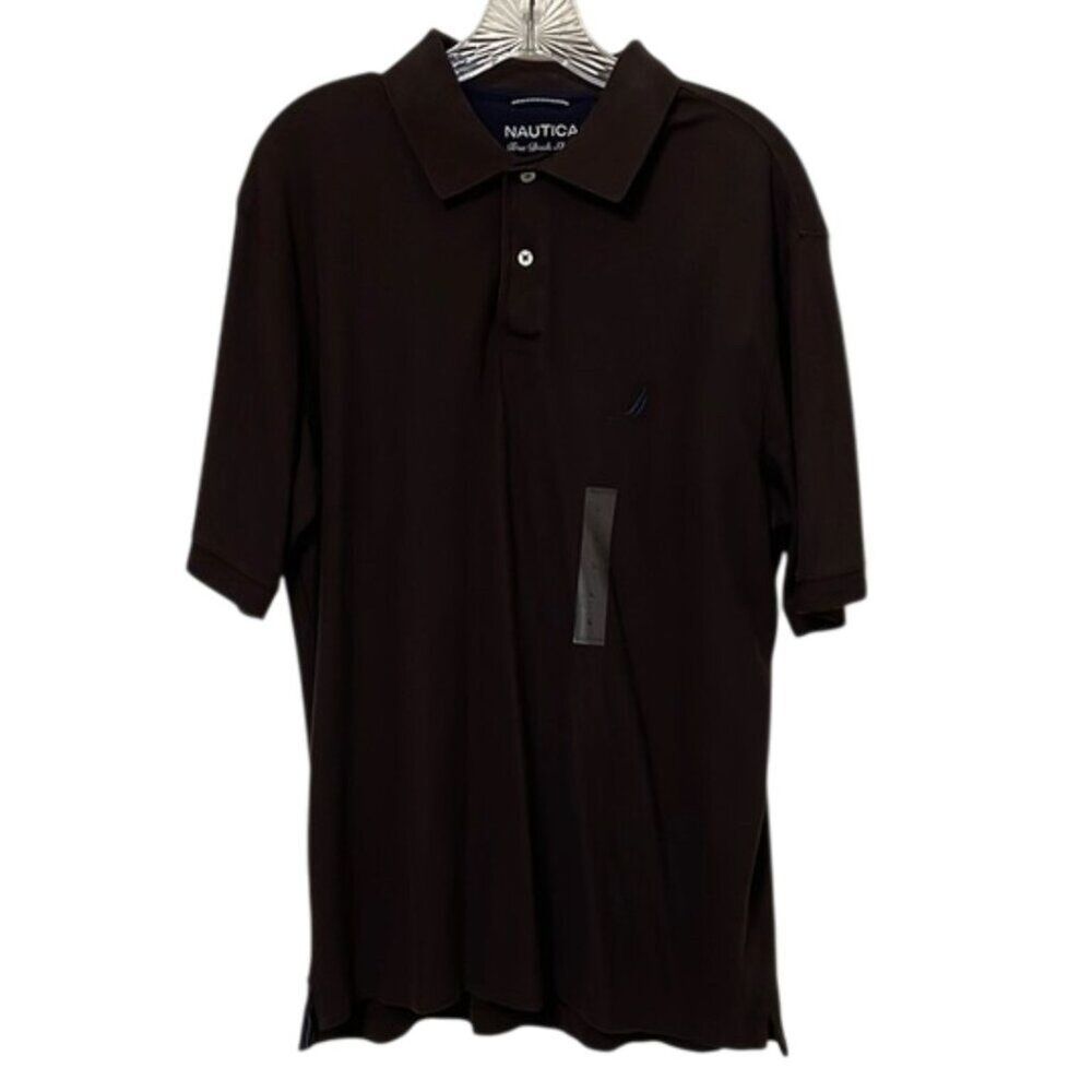 Nautica Brown Pullover Polo Shirt Mens Size Large Short Sleeves Casual NEW